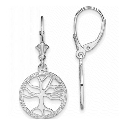 Sterling Silver Tree of Life Leverback Earrings