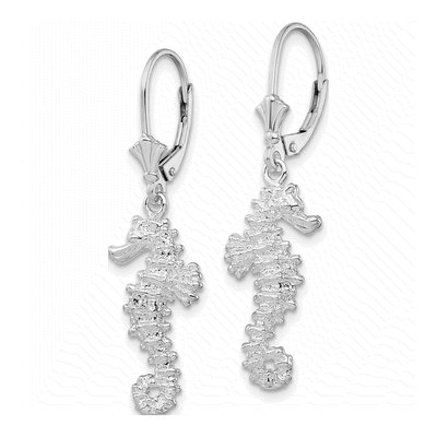 Sterling Silver 3D Seahorse Leverback Earrings – view 3
