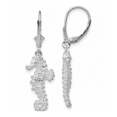 Sterling Silver 3D Seahorse Leverback Earrings