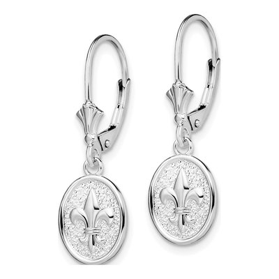 Sterling Silver Fleur de Lis Leverback Earrings – view 3