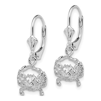Sterling Silver Blue Crab Leverback Earrings – view 3