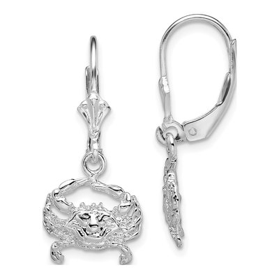 Sterling Silver Blue Crab Leverback Earrings