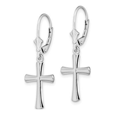 Sterling Silver Latin Cross Leverback Earrings – view 3