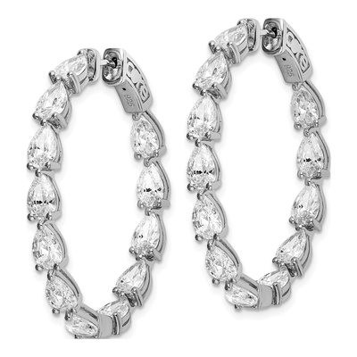 Sterling Silver 38mm CZ Inside-Out Oval Hoop Earrings – view 3