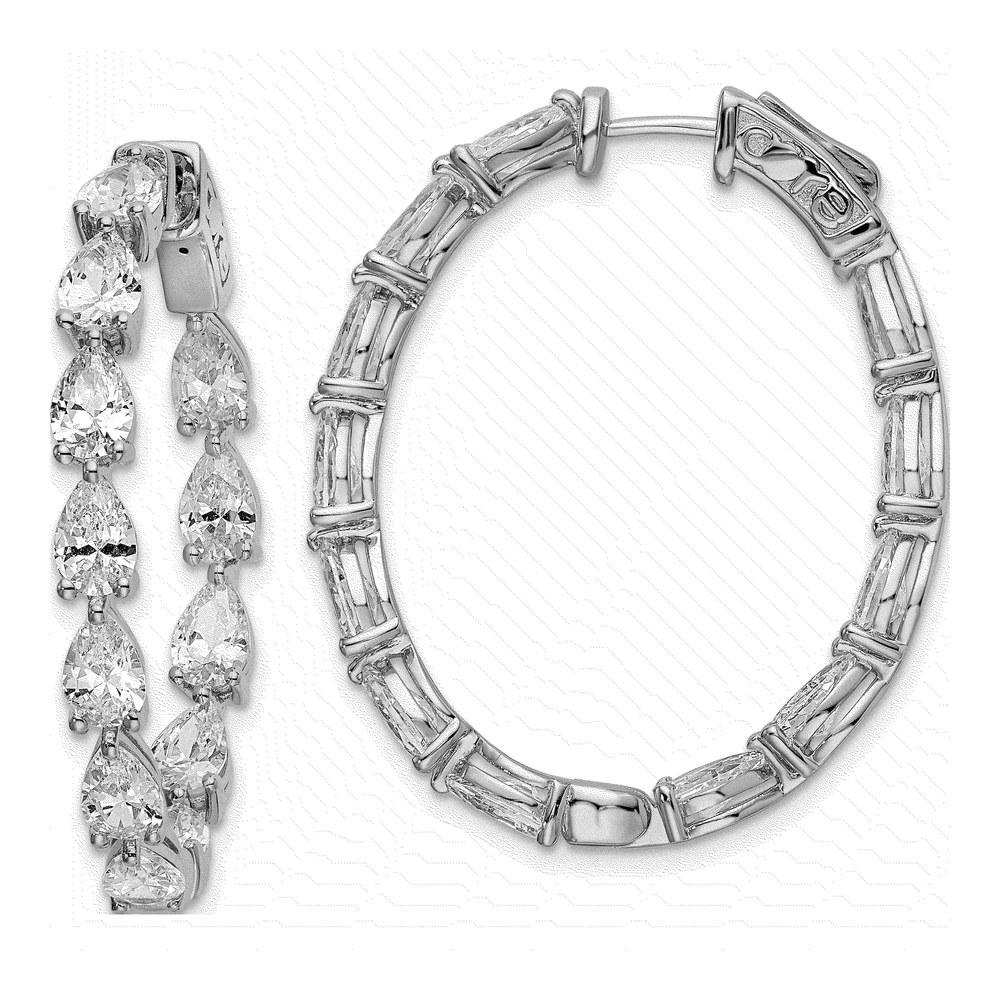 Sterling Silver 38mm CZ Inside-Out Oval Hoop Earrings