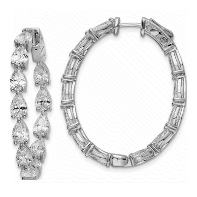 Sterling Silver 38mm CZ Inside-Out Oval Hoop Earrings
