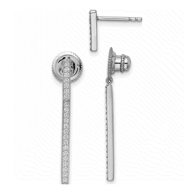Sterling Silver CZ Bar Dangle Earrings
