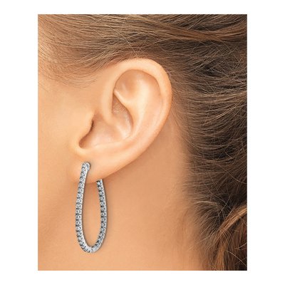 Sterling Silver 38mm CZ Inside-Out Oval Hoop Earrings – view 4