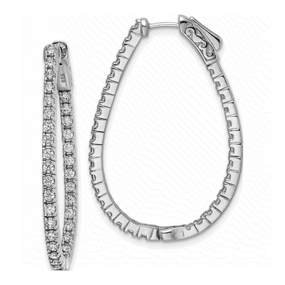 Sterling Silver 38mm CZ Inside-Out Oval Hoop Earrings