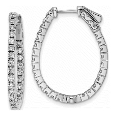 Sterling Silver 30mm CZ Inside-Out Oval Hoop Earrings