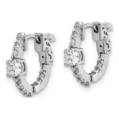 Sterling Silver 14mm CZ Inside-Out Hoop Earrings – view 3
