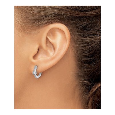 Sterling Silver 14mm CZ Inside-Out Hoop Earrings – view 4