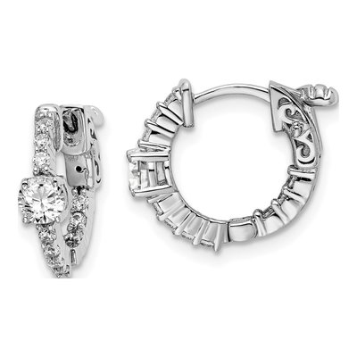 Sterling Silver 14mm CZ Inside-Out Hoop Earrings