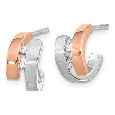 Rose Gold-Plated Sterling Silver 1/15 ct tw 11mm Diamond Hoop Earrings – view 2