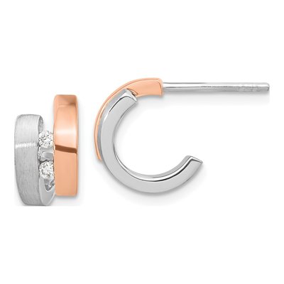 Rose Gold-Plated Sterling Silver 1/15 ct tw 11mm Diamond Hoop Earrings