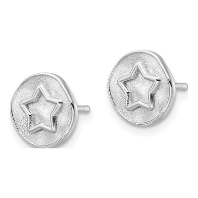 Sterling Silver Star Circle Stud Earrings – view 3