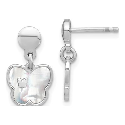 Sterling Silver Mother of Pearl Butterfly Dangle Earrings