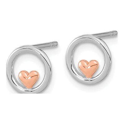 Rose Gold-Plated Sterling Silver Circle Heart Stud Earrings – view 3