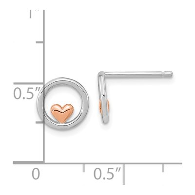 Rose Gold-Plated Sterling Silver Circle Heart Stud Earrings – view 5
