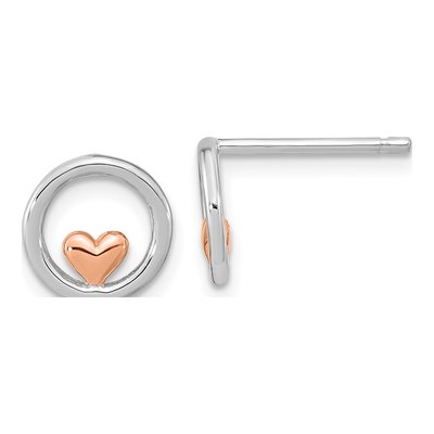 Rose Gold-Plated Sterling Silver Circle Heart Stud Earrings