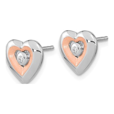 Rose Gold-Plated Sterling Silver Diamond Heart Stud Earrings – view 3