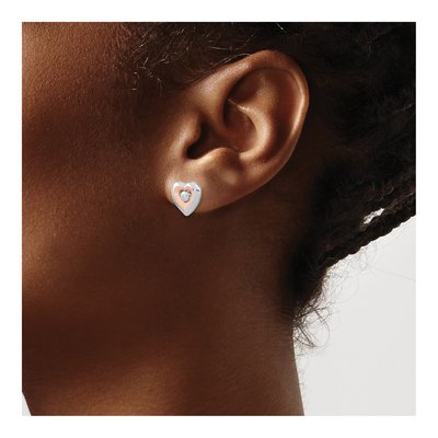 Rose Gold-Plated Sterling Silver Diamond Heart Stud Earrings – view 4