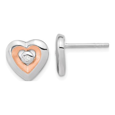 Rose Gold-Plated Sterling Silver Diamond Heart Stud Earrings