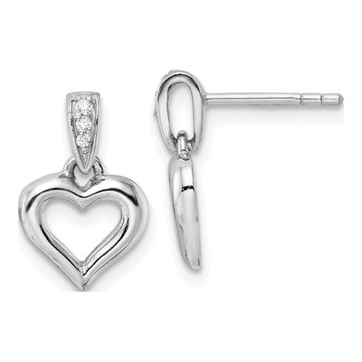 Sterling Silver CZ Heart Dangle Earrings