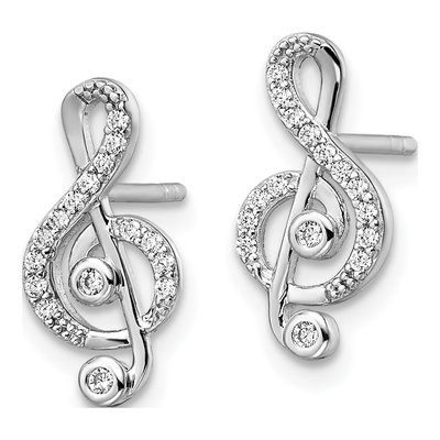 Sterling Silver CZ Treble Clef Dangle Earrings – view 3
