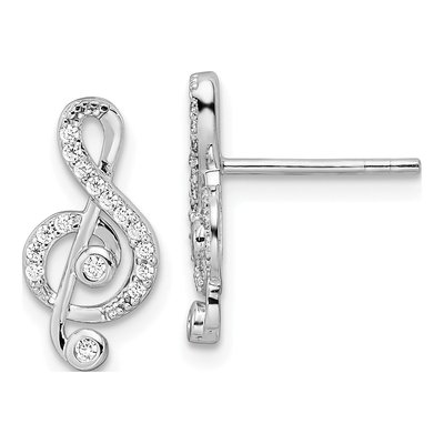 Sterling Silver CZ Treble Clef Dangle Earrings
