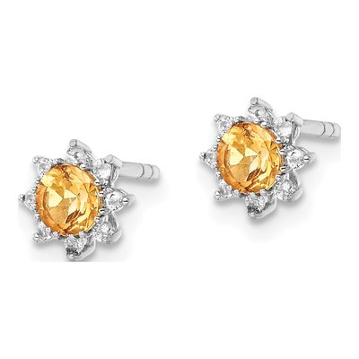 Sterling Silver Round Citrine & White Topaz Stud Earrings – view 3