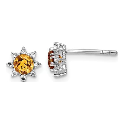 Sterling Silver Round Citrine & White Topaz Stud Earrings