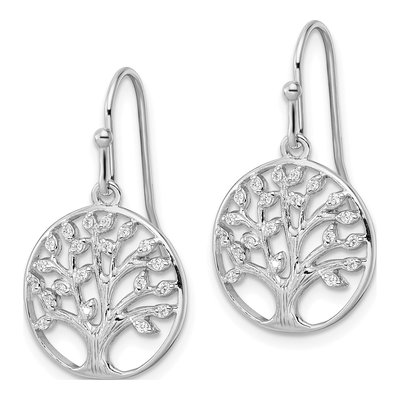 Sterling Silver CZ Tree of Life Dangle Earrings – view 3