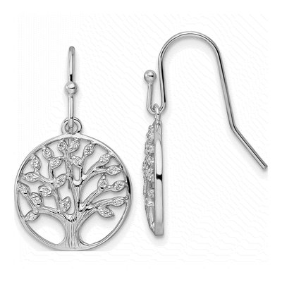 Sterling Silver CZ Tree of Life Dangle Earrings
