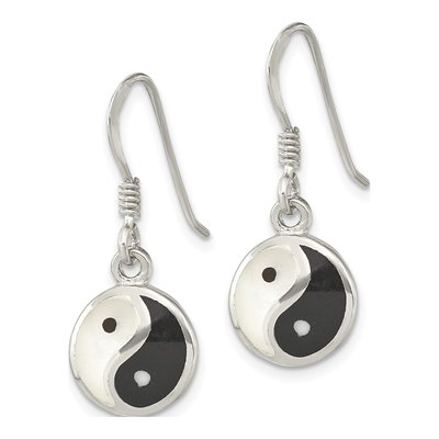 Sterling Silver Mother of Pearl Yin Yang MOP Resin Dangle Earrings – view 2