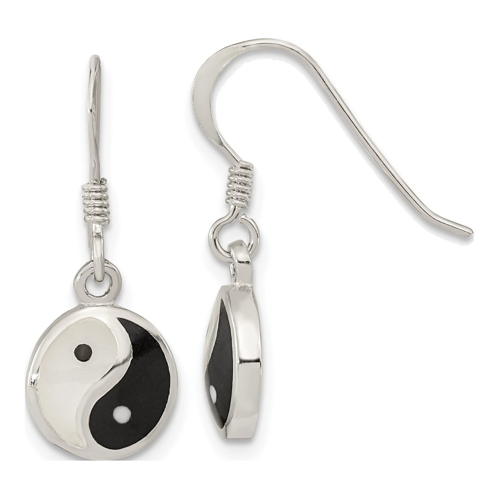 Sterling Silver Mother of Pearl Yin Yang MOP Resin Dangle Earrings