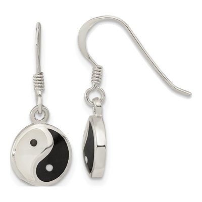 Sterling Silver Mother of Pearl Yin Yang MOP Resin Dangle Earrings