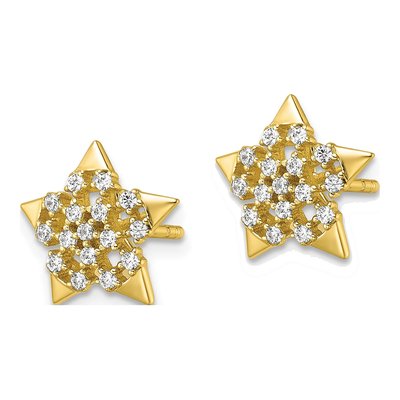 Gold-Plated Sterling Silver Round CZ Star Stud Earrings – view 3