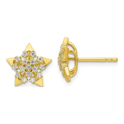 Gold-Plated Sterling Silver Round CZ Star Stud Earrings