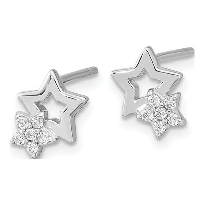 Sterling Silver Round CZ Star Stud Earrings – view 3