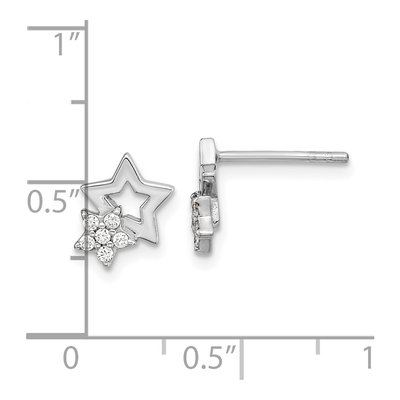 Sterling Silver Round CZ Star Stud Earrings – view 5