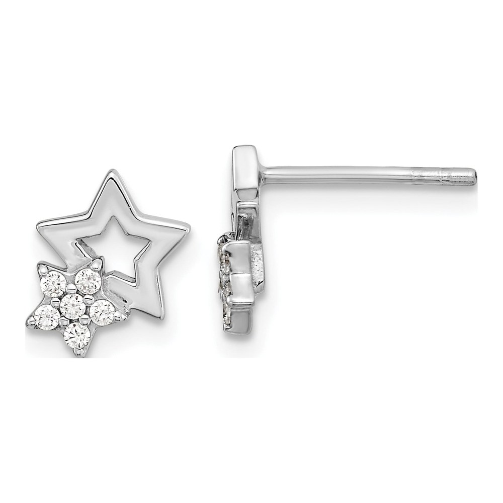 Sterling Silver Round CZ Star Stud Earrings