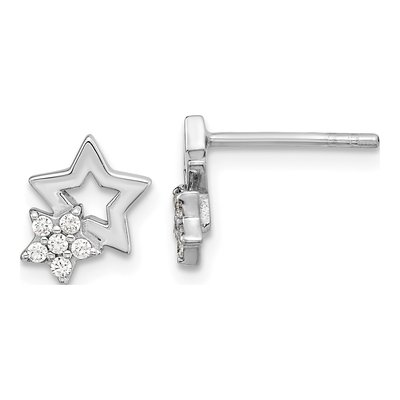 Sterling Silver Round CZ Star Stud Earrings