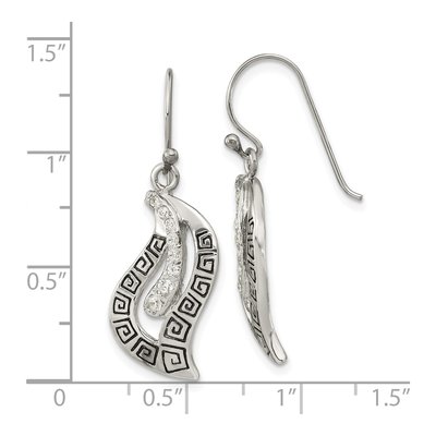 Sterling Silver CZ Greek Key Leaf Dangle Earrings – view 5
