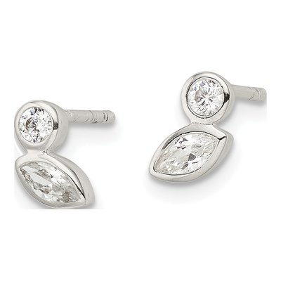 Sterling Silver Round CZ Button Stud Earrings – view 3