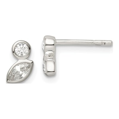 Sterling Silver Round CZ Button Stud Earrings