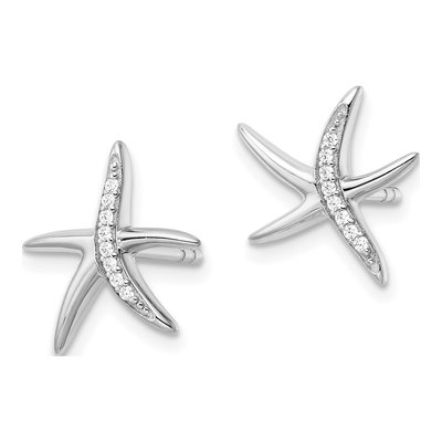 Sterling Silver Round CZ Starfish Stud Earrings – view 3