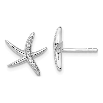Sterling Silver Round CZ Starfish Stud Earrings