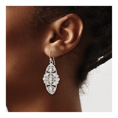 Sterling Silver CZ Fancy Shephard Hook Dangle Earrings – view 4