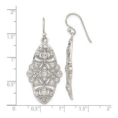Sterling Silver CZ Fancy Shephard Hook Dangle Earrings – view 5